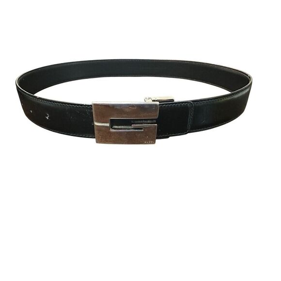 Gucci Silver G Monogram Black Leather lined Faced Waist Belt - Picture 1 of 5